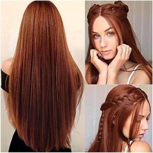 NEW Long Straight Dark Orange Wigs Natural Looking Cosplay Synthetic